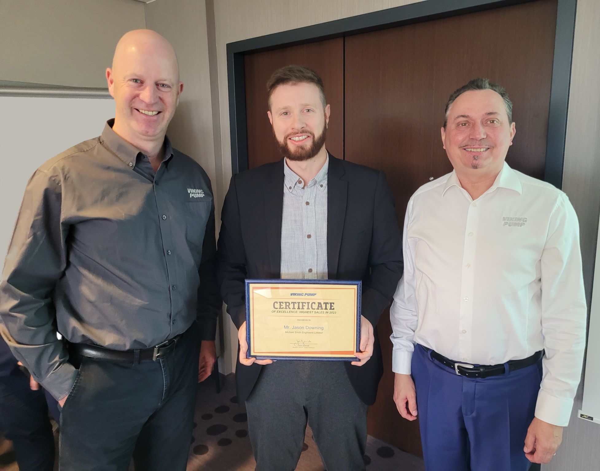 Viking pump certificate of excellence awarded to Michael Smith Engineers